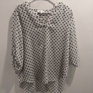 CHAUS New York Black White Print Blouse L